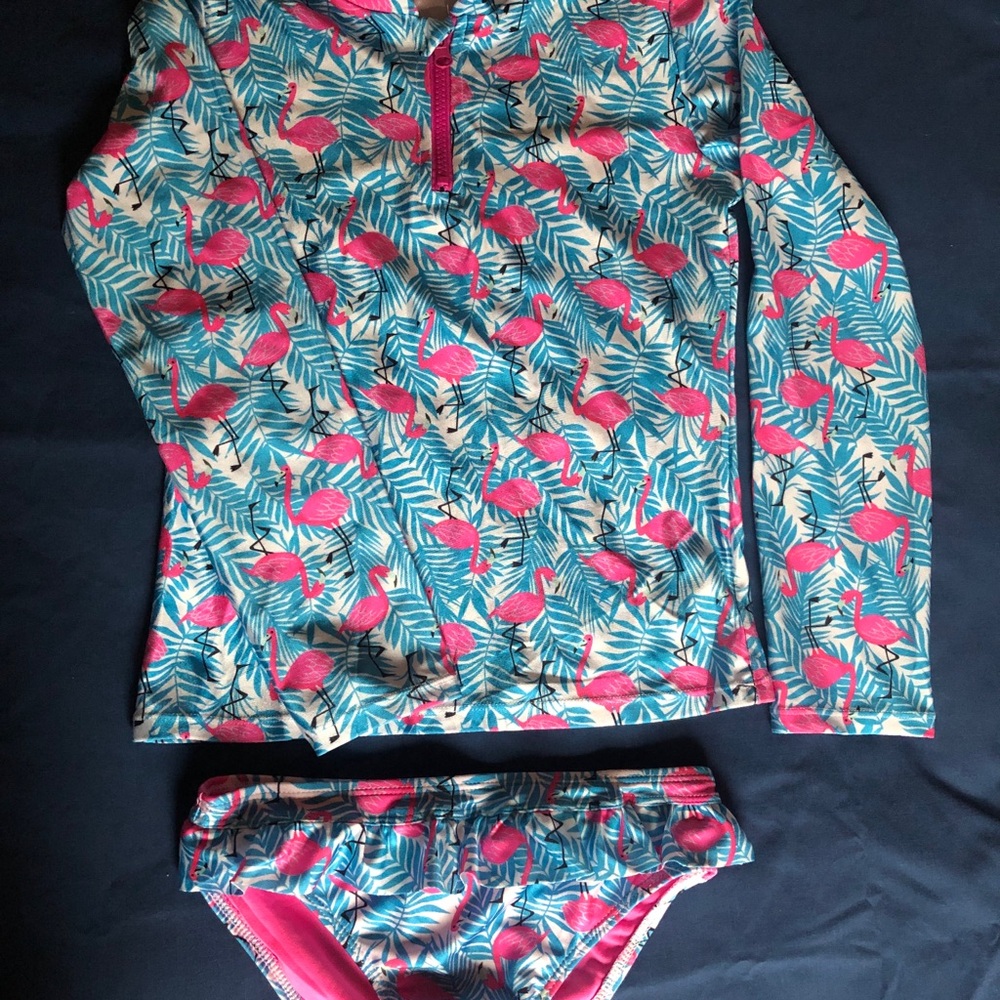 IKALI Kids Flamingo Print Swim Set - Pink & Teal Size 10-12Y